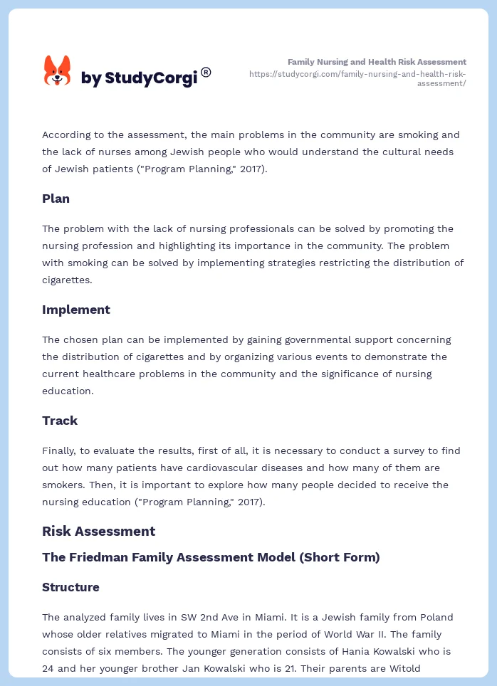 Family Nursing and Health Risk Assessment. Page 2