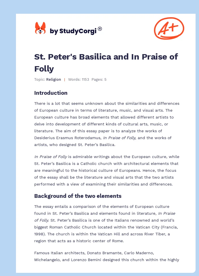 St. Peter's Basilica and In Praise of Folly. Page 1