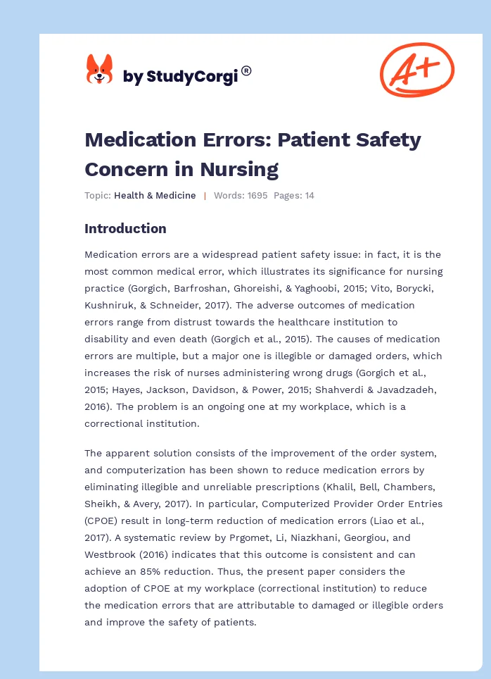 Medication Errors: Patient Safety Concern in Nursing. Page 1
