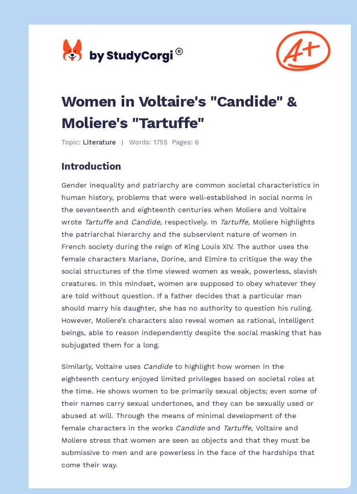 Women in Voltaire's "Candide" & Moliere's "Tartuffe". Page 1