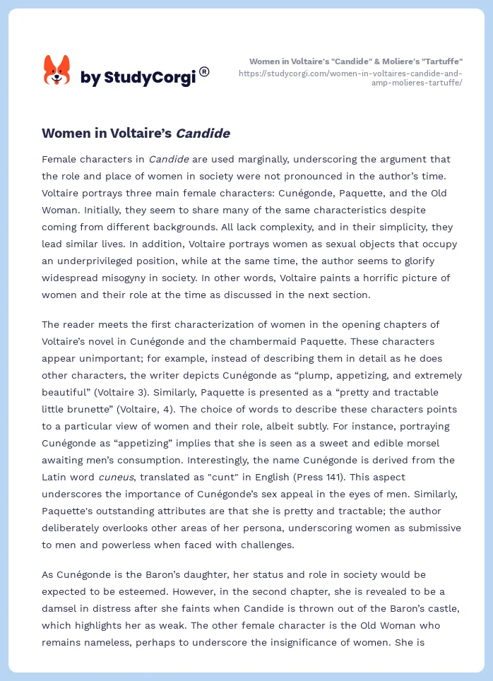 Women in Voltaire's "Candide" & Moliere's "Tartuffe". Page 2