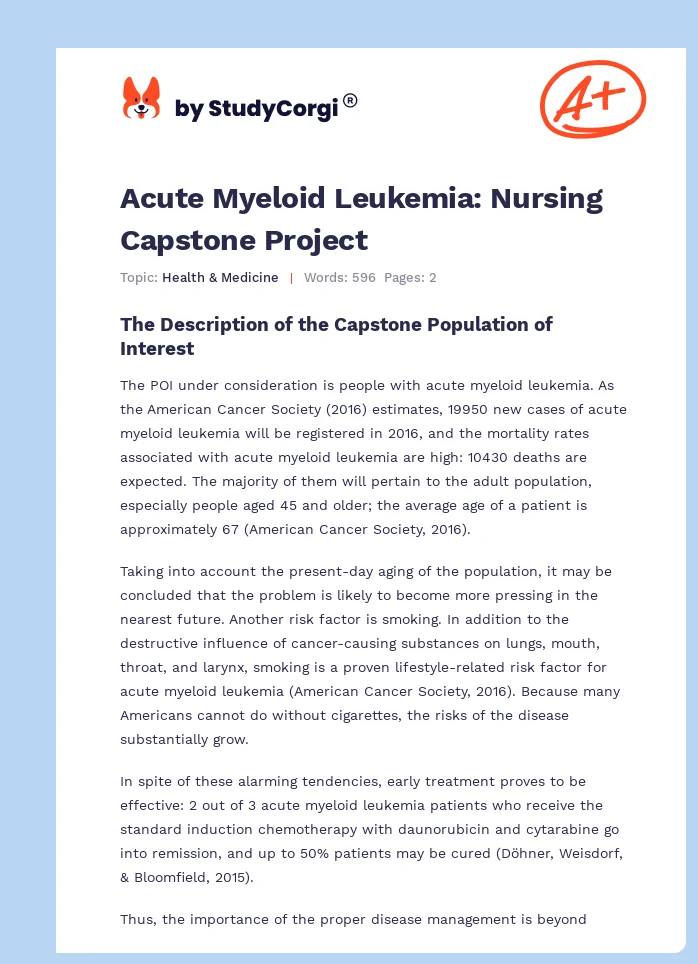 Acute Myeloid Leukemia: Nursing Capstone Project. Page 1