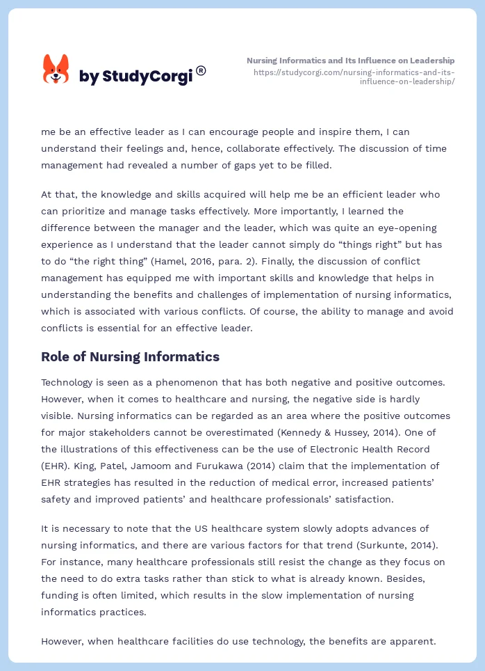 Nursing Informatics and Its Influence on Leadership. Page 2