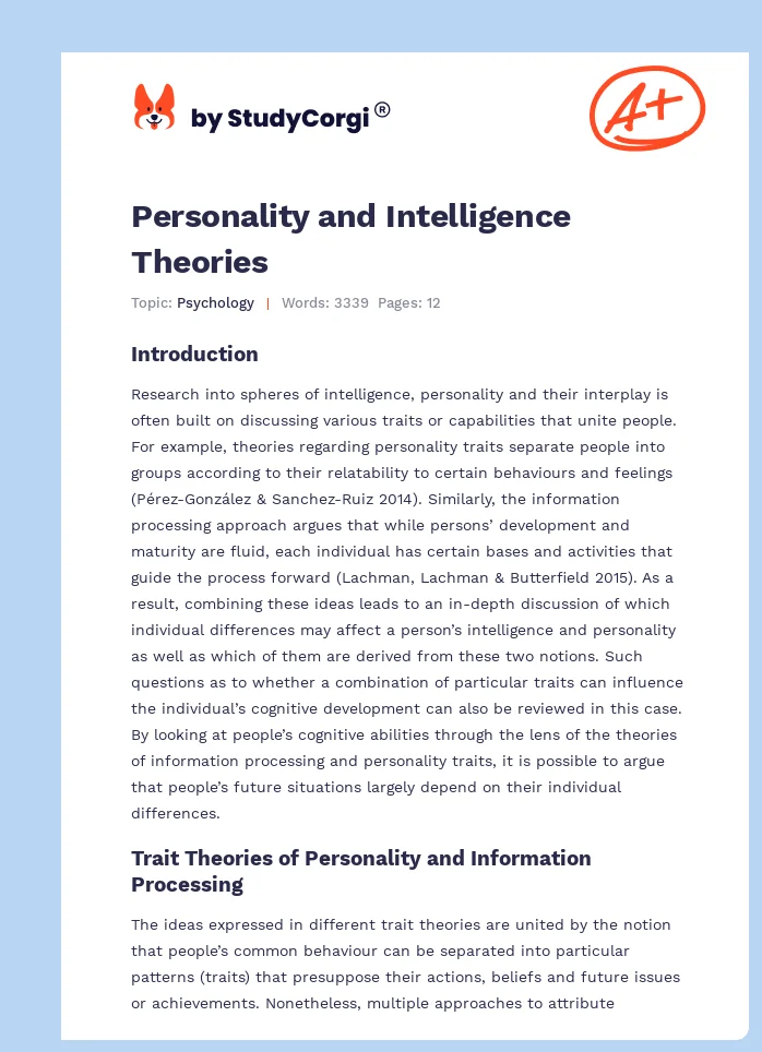 Personality and Intelligence Theories. Page 1