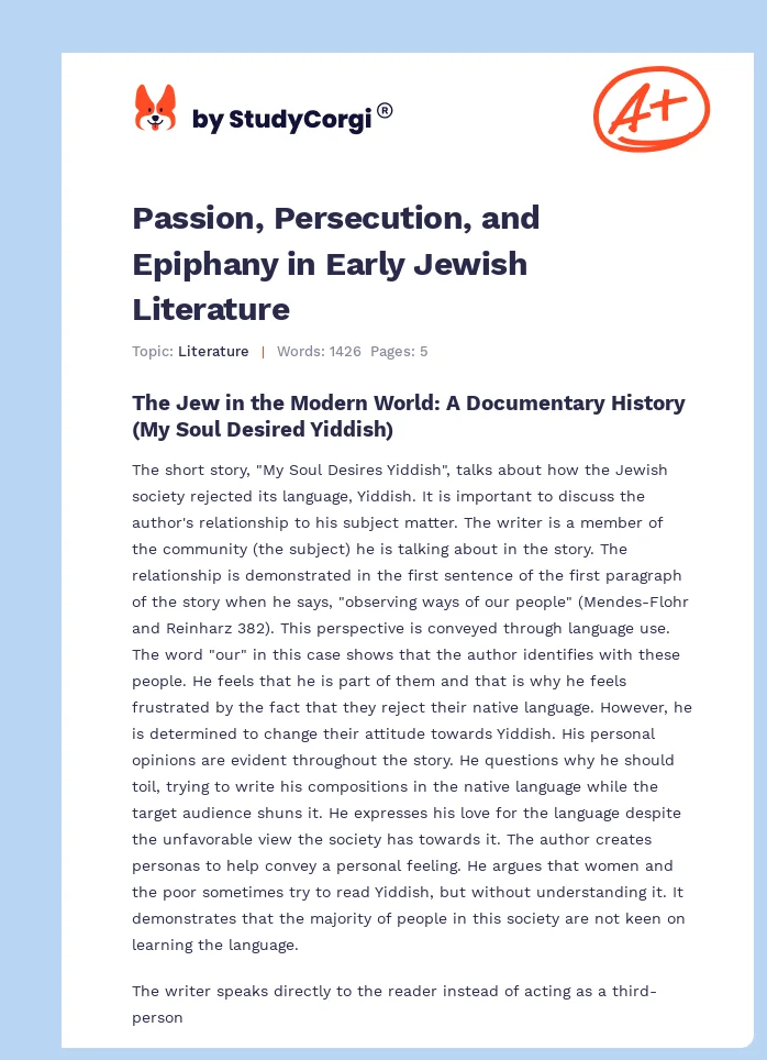 Passion, Persecution, and Epiphany in Early Jewish Literature. Page 1