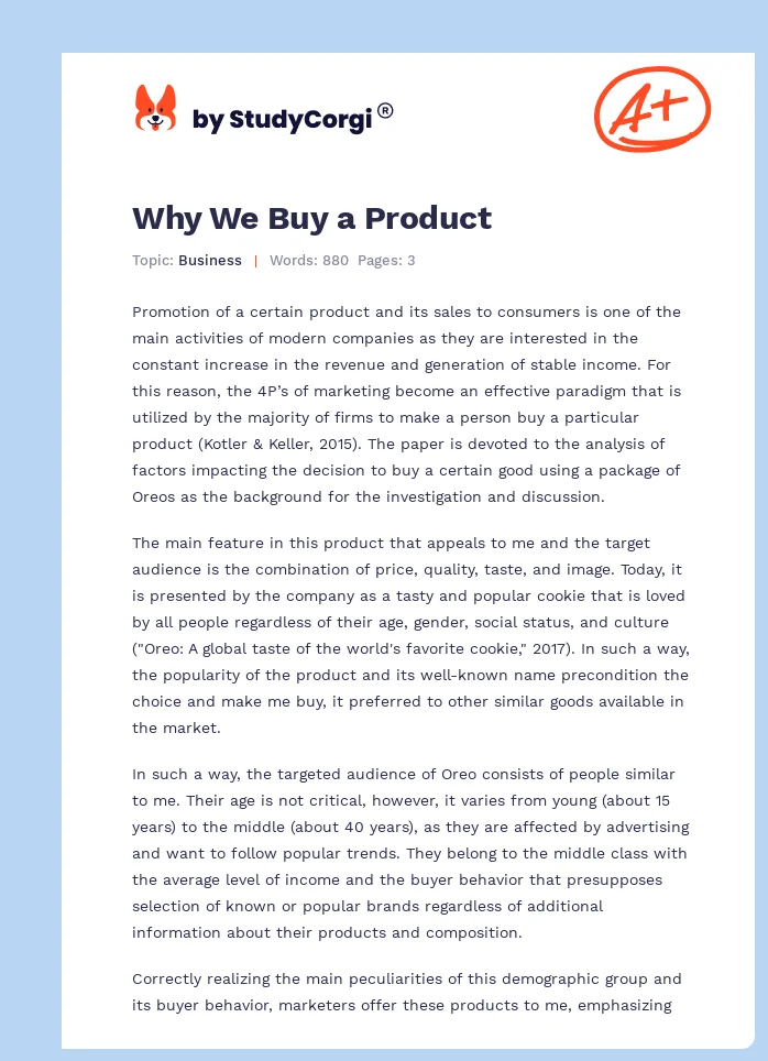 Why We Buy a Product. Page 1