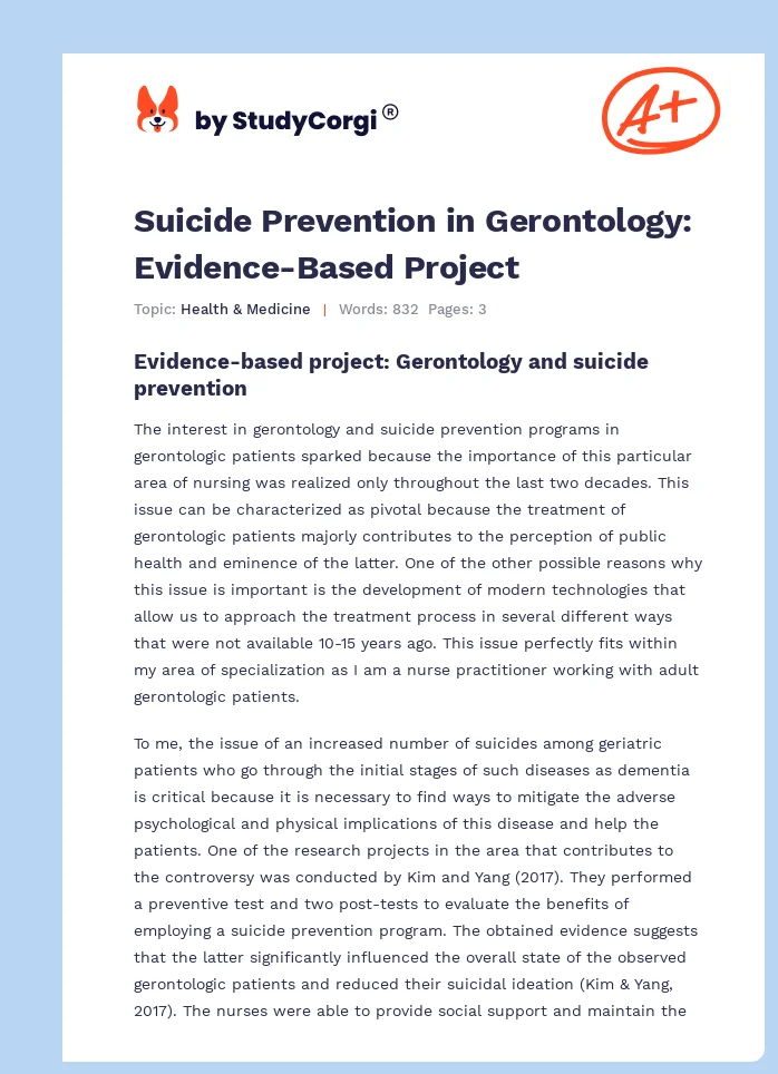 Suicide Prevention in Gerontology: Evidence-Based Project. Page 1