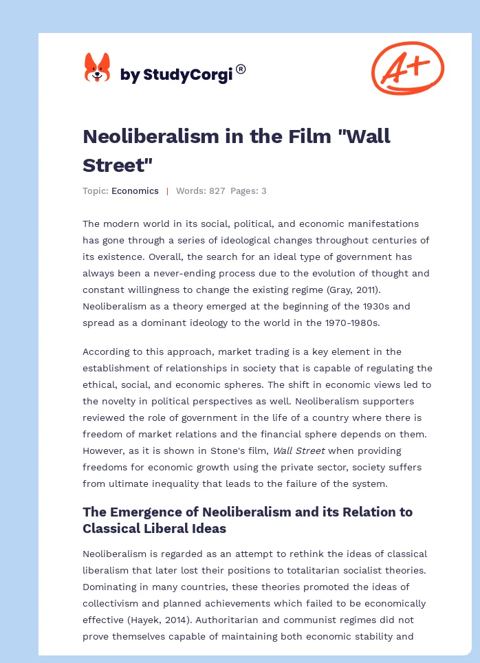 Neoliberalism in the Film "Wall Street". Page 1