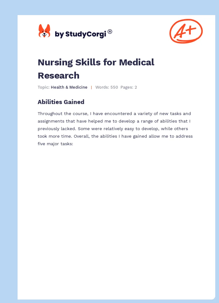 Nursing Skills for Medical Research. Page 1
