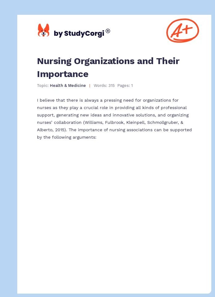 Nursing Organizations and Their Importance. Page 1