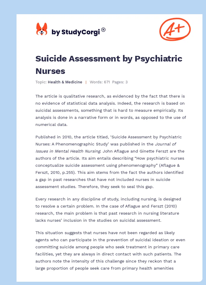 Suicide Assessment by Psychiatric Nurses. Page 1