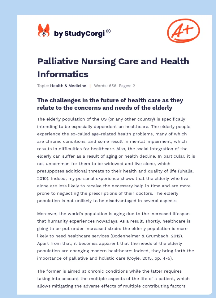 Palliative Nursing Care and Health Informatics. Page 1
