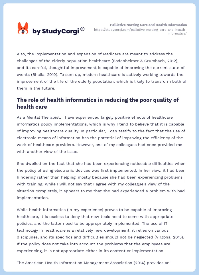 Palliative Nursing Care and Health Informatics. Page 2