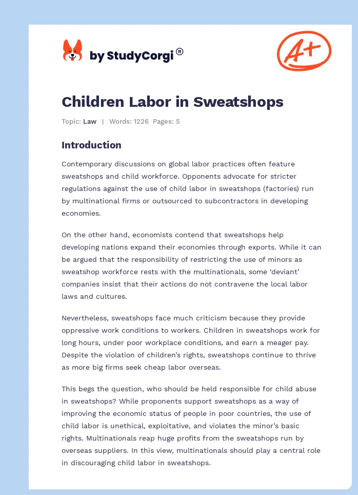 Children Labor in Sweatshops. Page 1