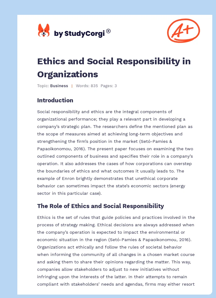 Ethics and Social Responsibility in Organizations. Page 1