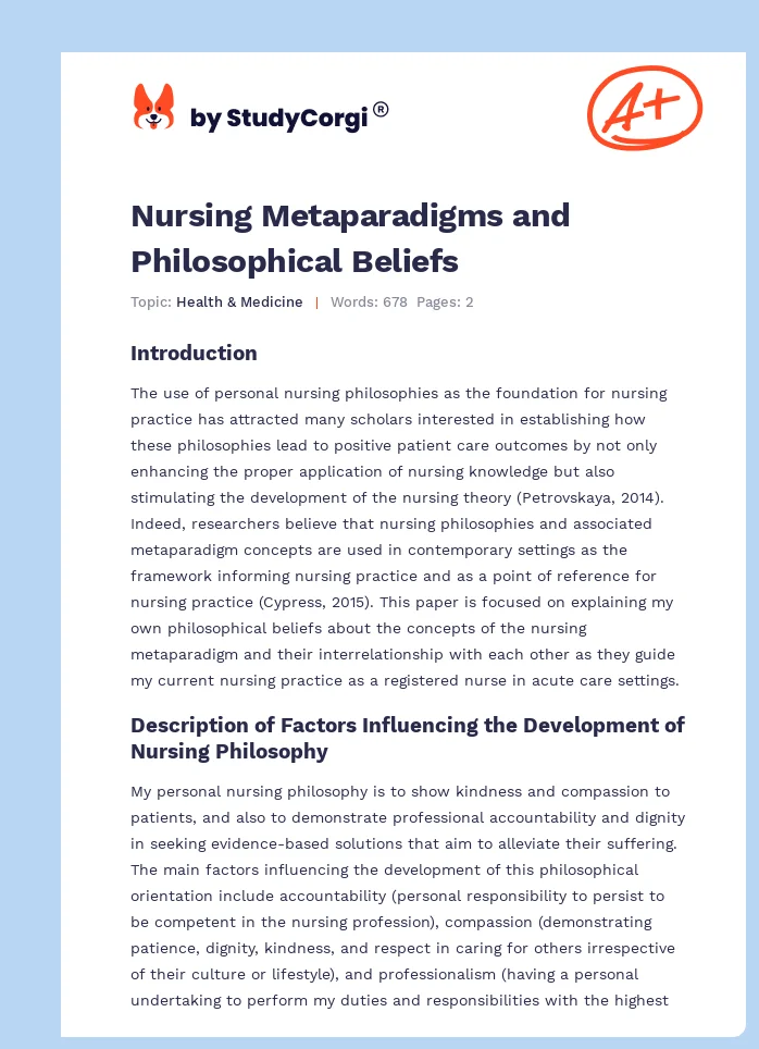 Nursing Metaparadigms and Philosophical Beliefs. Page 1