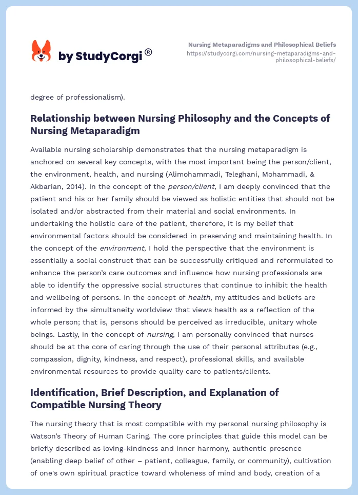 Nursing Metaparadigms and Philosophical Beliefs. Page 2