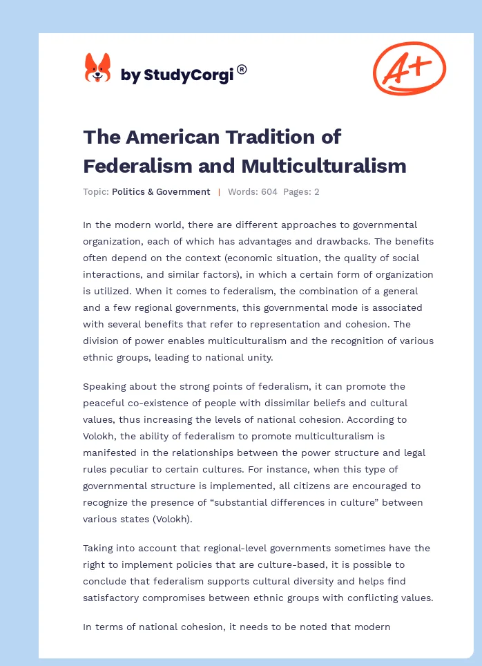 The American Tradition of Federalism and Multiculturalism. Page 1