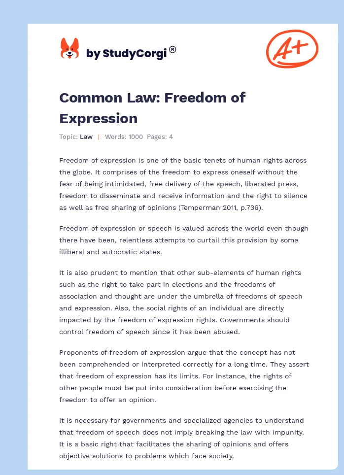 Common Law: Freedom of Expression. Page 1