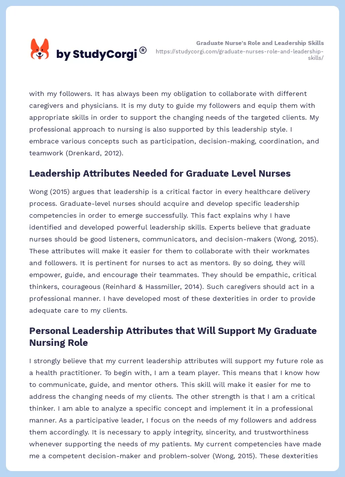 Graduate Nurse's Role and Leadership Skills. Page 2