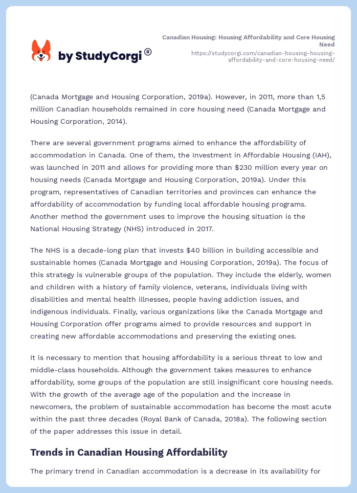 Canadian Housing: Housing Affordability and Core Housing Need. Page 2