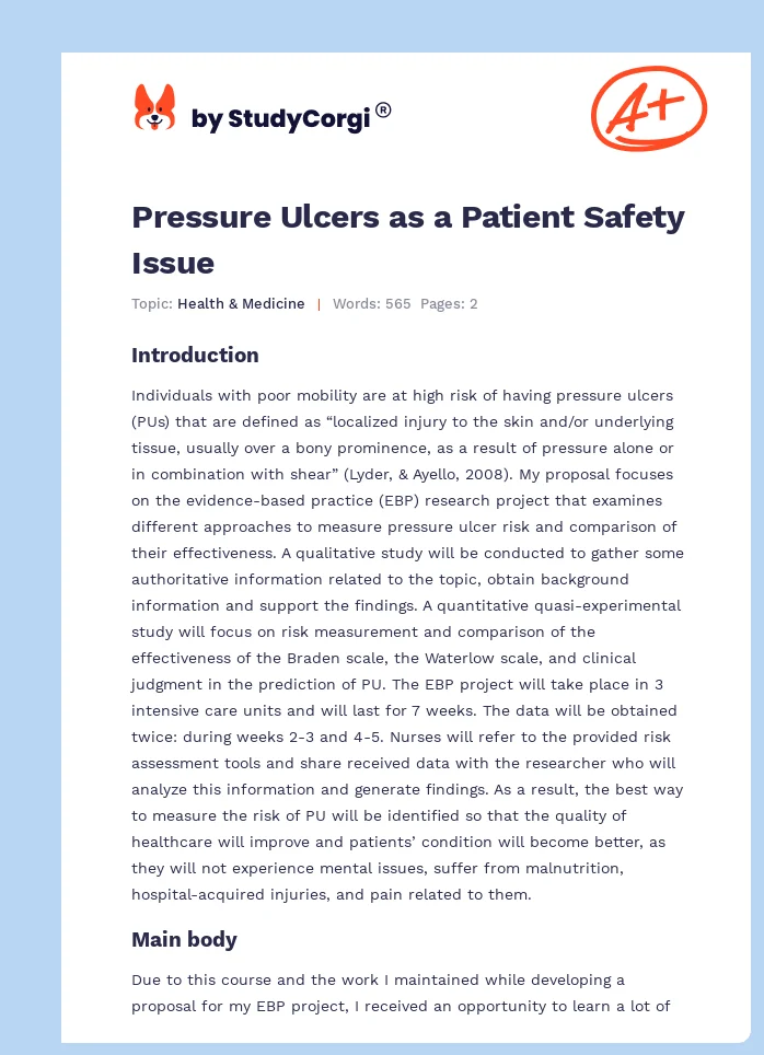 Pressure Ulcers as a Patient Safety Issue. Page 1