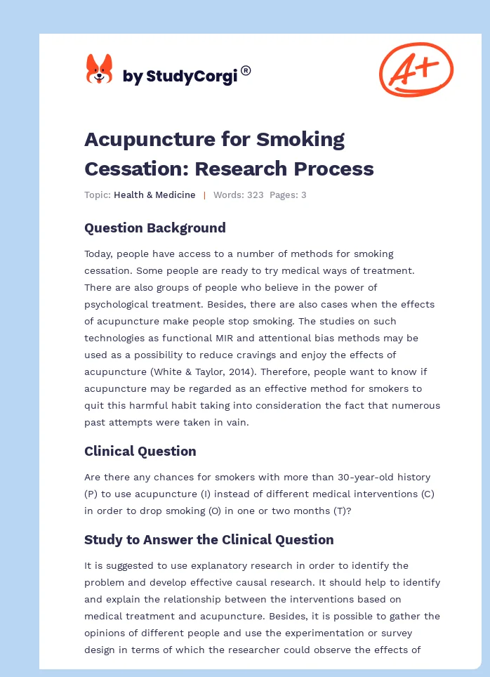 Acupuncture for Smoking Cessation: Research Process. Page 1