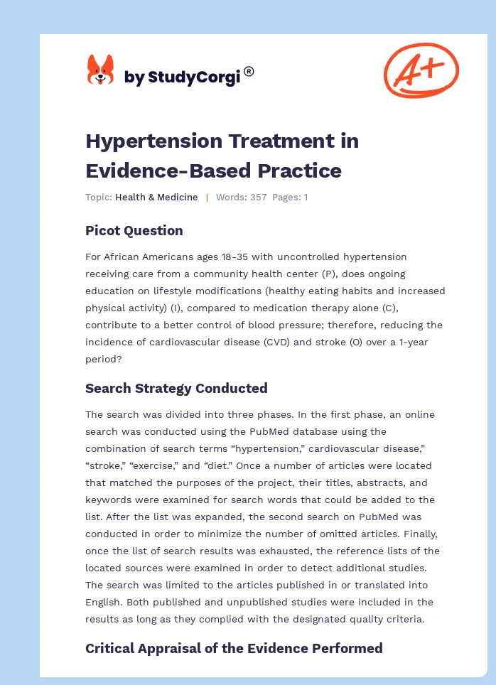 Hypertension Treatment in Evidence-Based Practice. Page 1