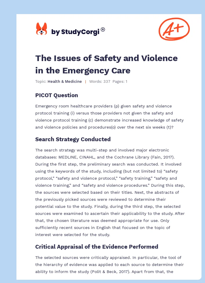 The Issues of Safety and Violence in the Emergency Care | Free Essay ...