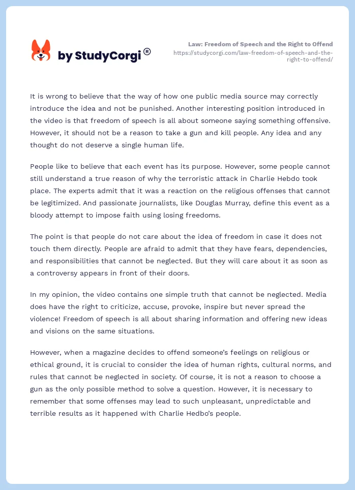 Law: Freedom of Speech and the Right to Offend. Page 2