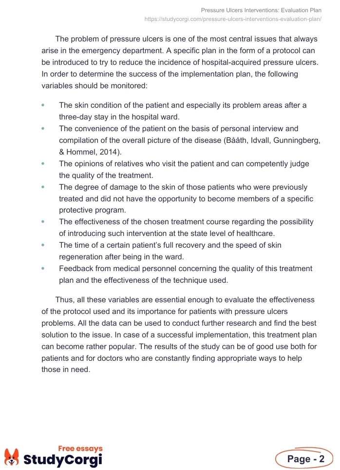 Pressure Ulcers Interventions: Evaluation Plan. Page 2