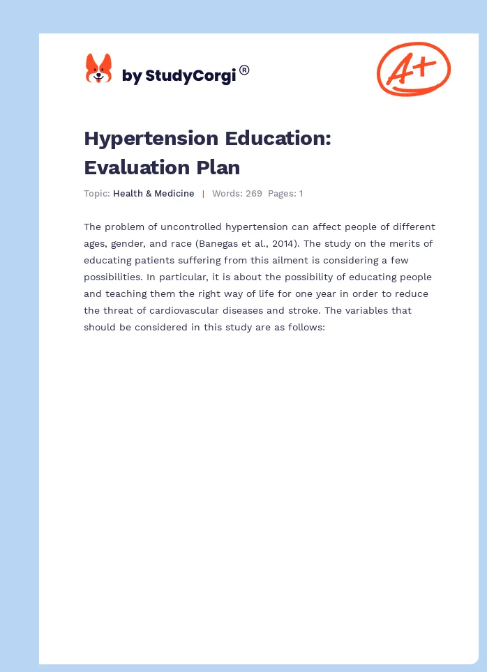 Hypertension Education: Evaluation Plan. Page 1