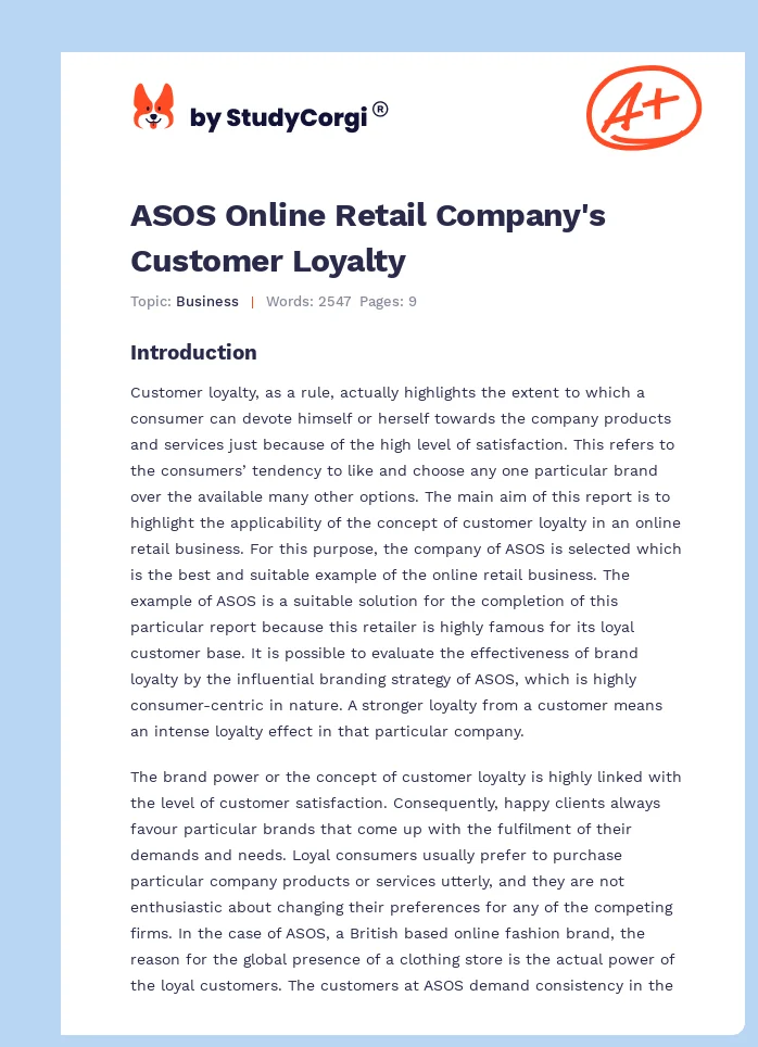 ASOS Online Retail Company's Customer Loyalty. Page 1