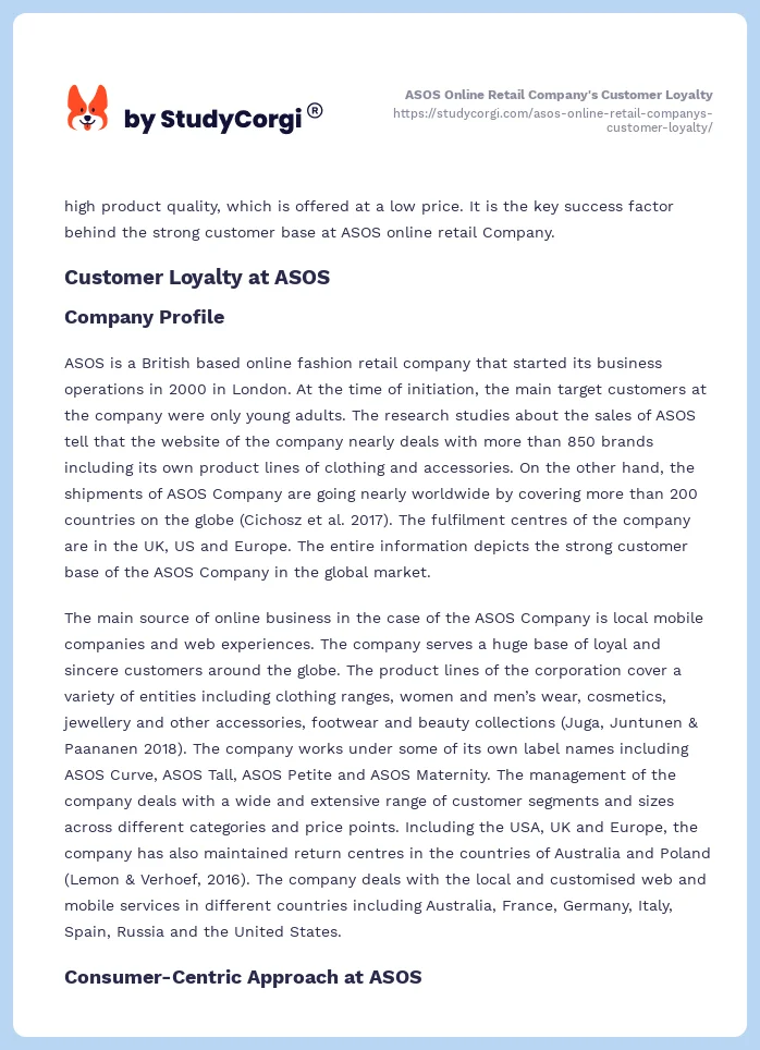 ASOS Online Retail Company's Customer Loyalty. Page 2