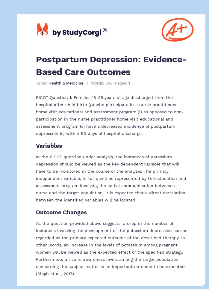 Postpartum Depression: Evidence-Based Care Outcomes. Page 1
