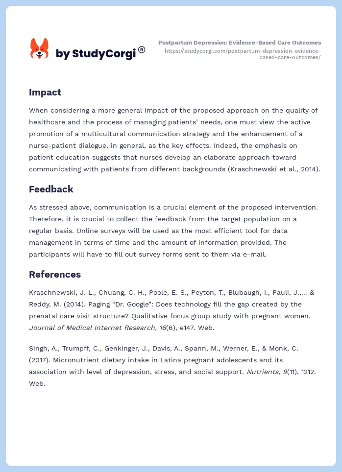 Postpartum Depression: Evidence-Based Care Outcomes. Page 2
