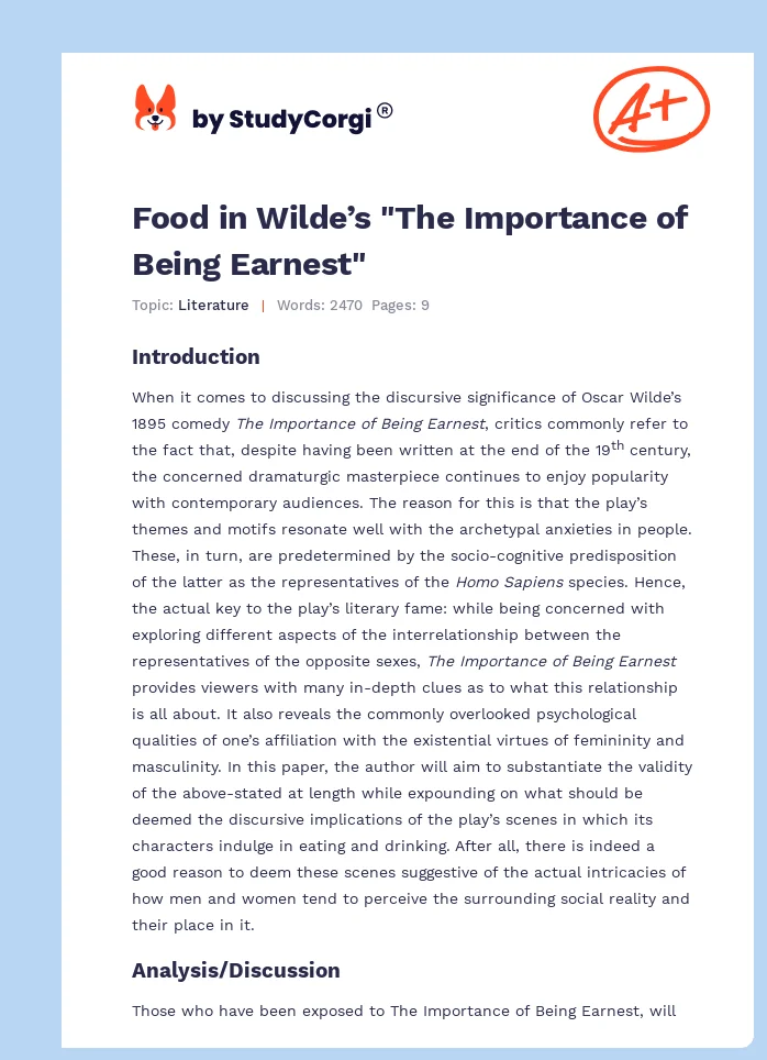 Food in Wilde’s "The Importance of Being Earnest". Page 1