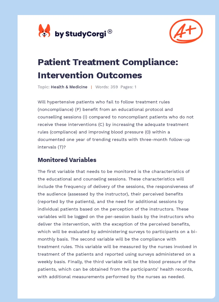 Patient Treatment Compliance: Intervention Outcomes. Page 1