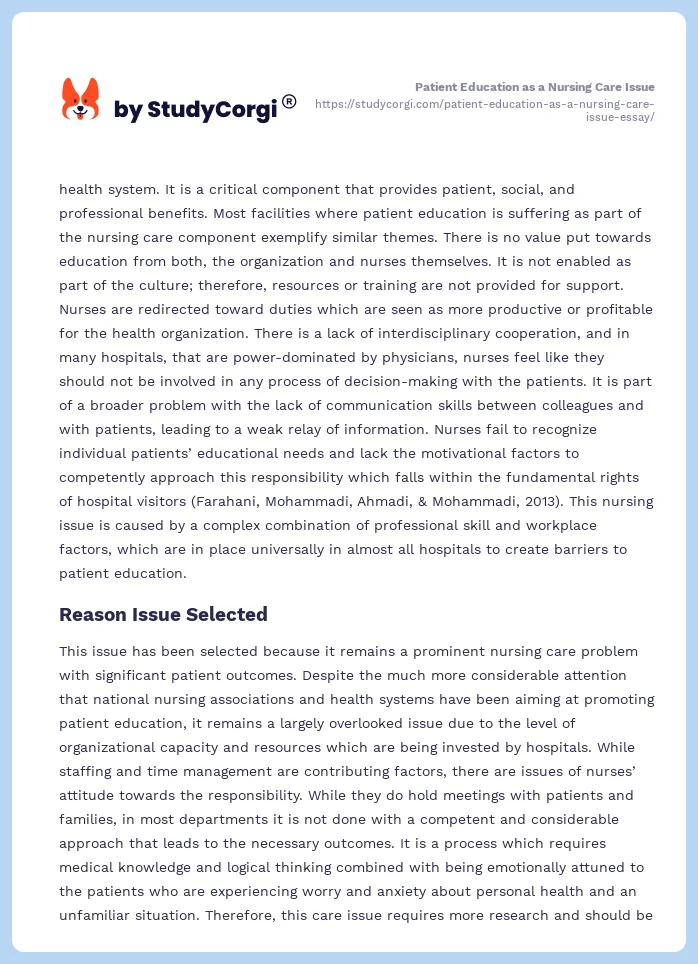 Patient Education as a Nursing Care Issue. Page 2