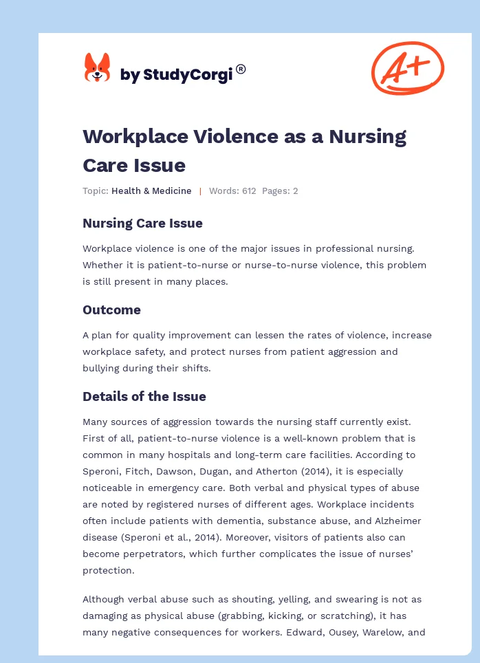 Workplace Violence as a Nursing Care Issue. Page 1