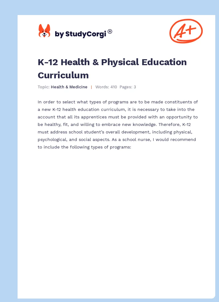 K-12 Health & Physical Education Curriculum. Page 1