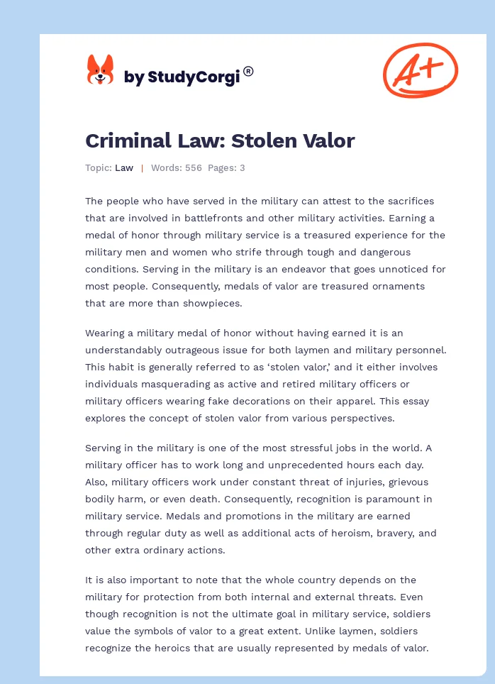 Criminal Law: Stolen Valor. Page 1