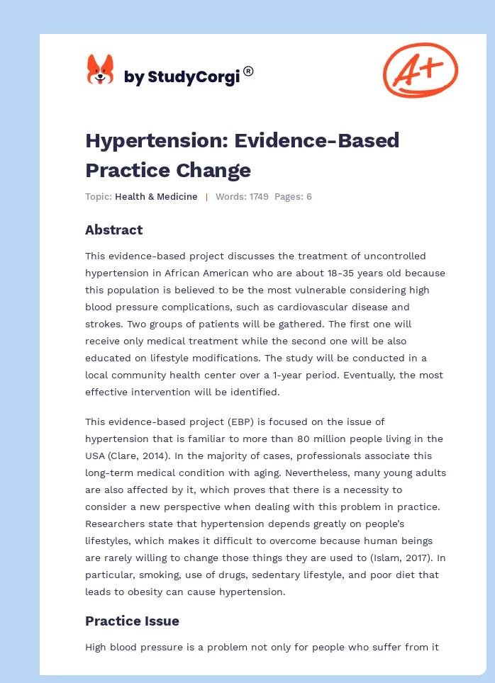 Hypertension: Evidence-Based Practice Change. Page 1