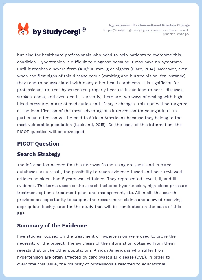 Hypertension: Evidence-Based Practice Change. Page 2