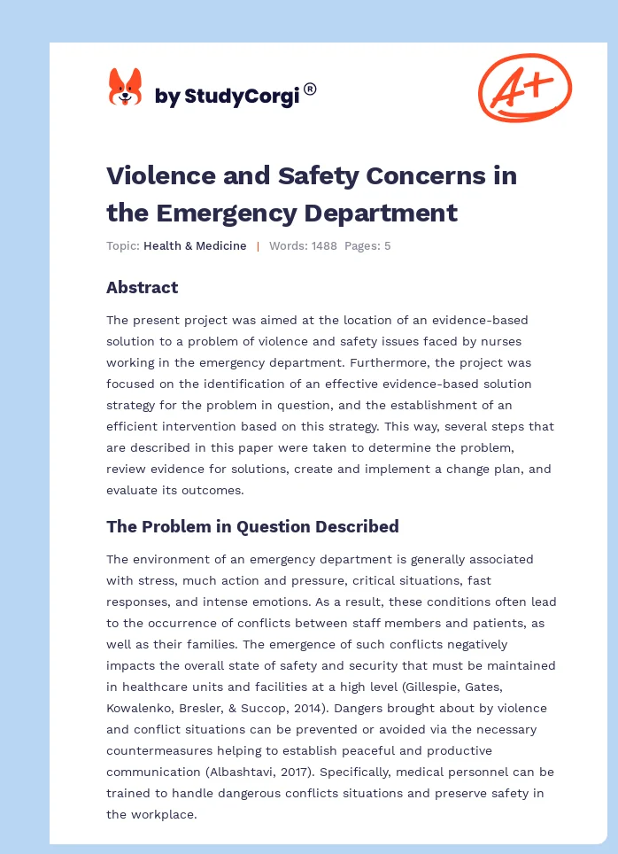Violence and Safety Concerns in the Emergency Department. Page 1
