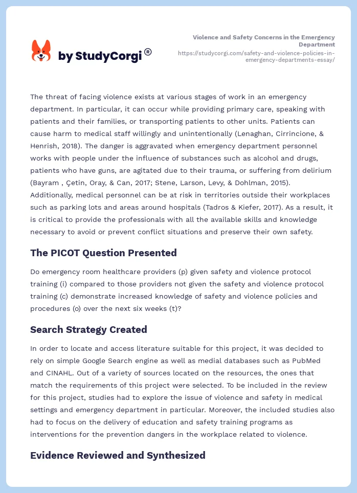 Violence and Safety Concerns in the Emergency Department. Page 2