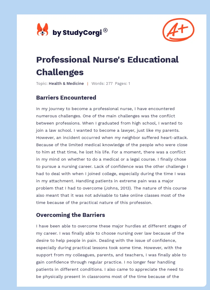 Professional Nurse's Educational Challenges. Page 1