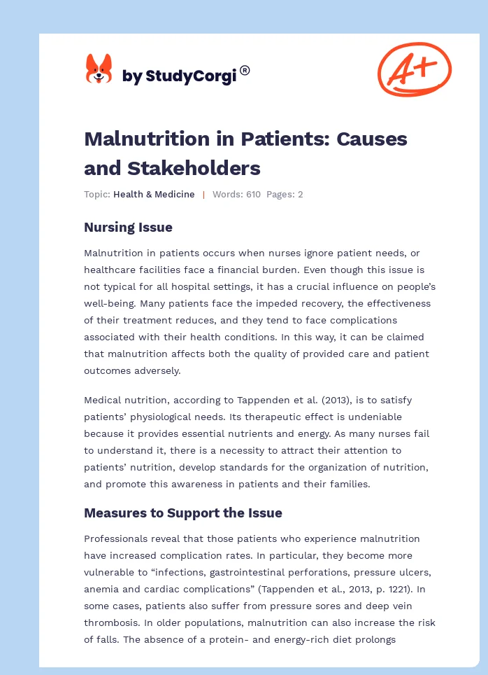 Malnutrition in Patients: Causes and Stakeholders. Page 1