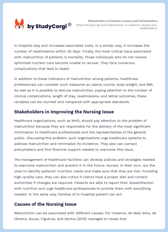Malnutrition in Patients: Causes and Stakeholders. Page 2