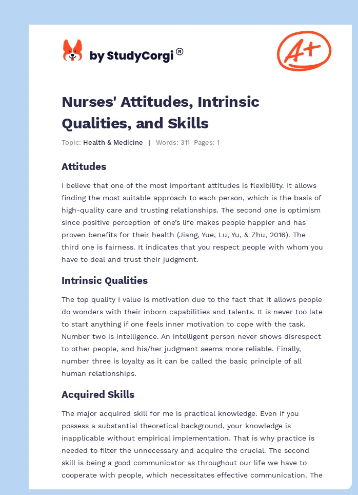 Nurses' Attitudes, Intrinsic Qualities, and Skills. Page 1